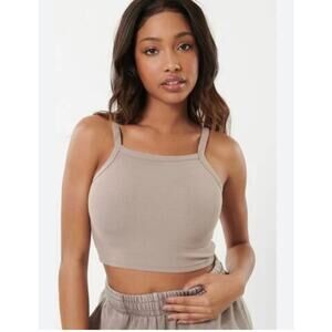 Aerie Ribbed Seamless High Neck Longline Bralette Size Extra Small Stone Grey